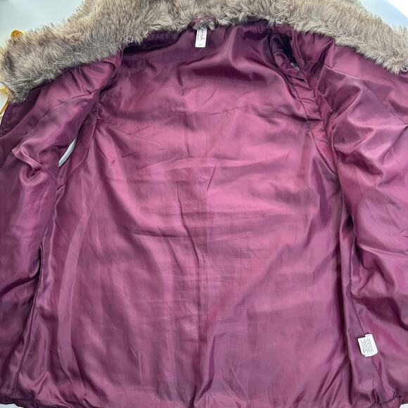 Exertek Maroon Faux Fur Trim Puffer Vest Full Zip Lightweight Womens Size Large - Picture 10 of 12
